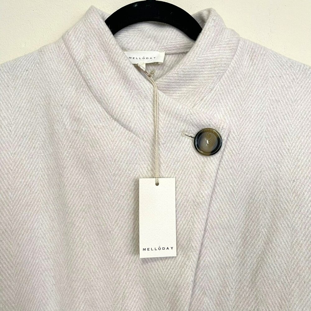 Melloday Herringbone Beige Wool Blend Pea Coat Size Large NWT - Picture 2 of 7